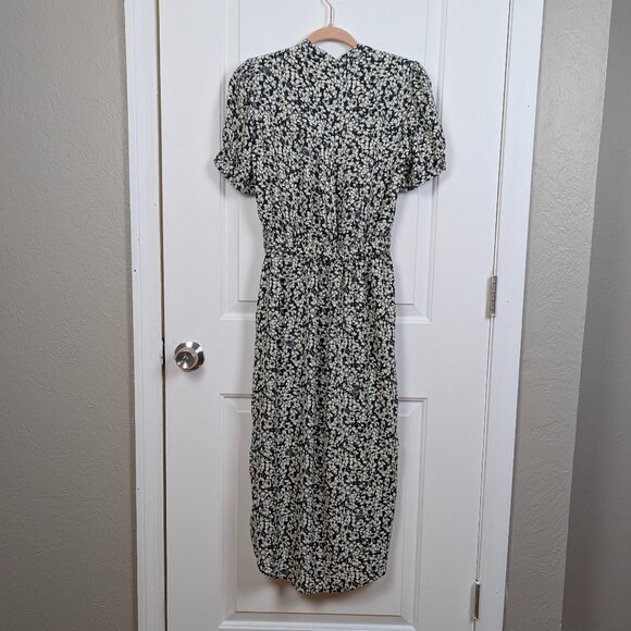 Zadig & Voltaire | Navy Cream Floral Rima Crepe Midi Shirt Dress Size Small - Picture 3 of 16